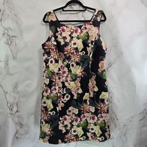 Adrianna Papell Dress Womens 14W Black Floral Scuba Square Neck Tank Sleeveless
